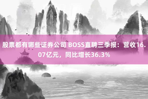 股票都有哪些证券公司 BOSS直聘三季报：营收16.07亿元，同比增长36.3%